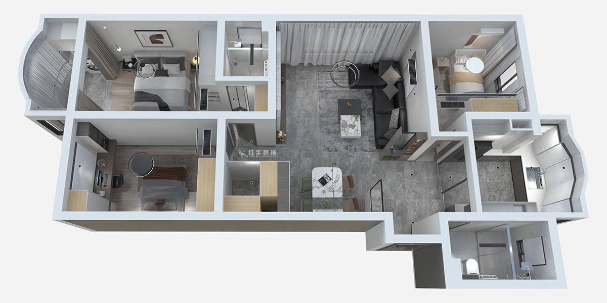 熊皓宇｜青石村-110㎡-现代轻奢风格｜3室2厅2卫｜老房装修｜半包10